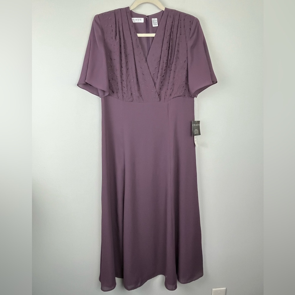 NWT CHAUS Y2K Empire Waist Embroidered Purple Midi Dress 12